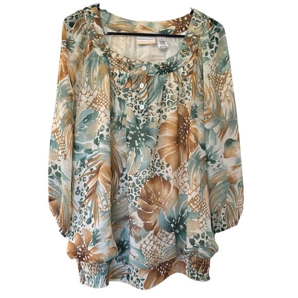 Alfred Dunner 18W Plus Women's Semi Sheer Blouse Feminine Botanical Floral Flowy - Picture 2 of 4